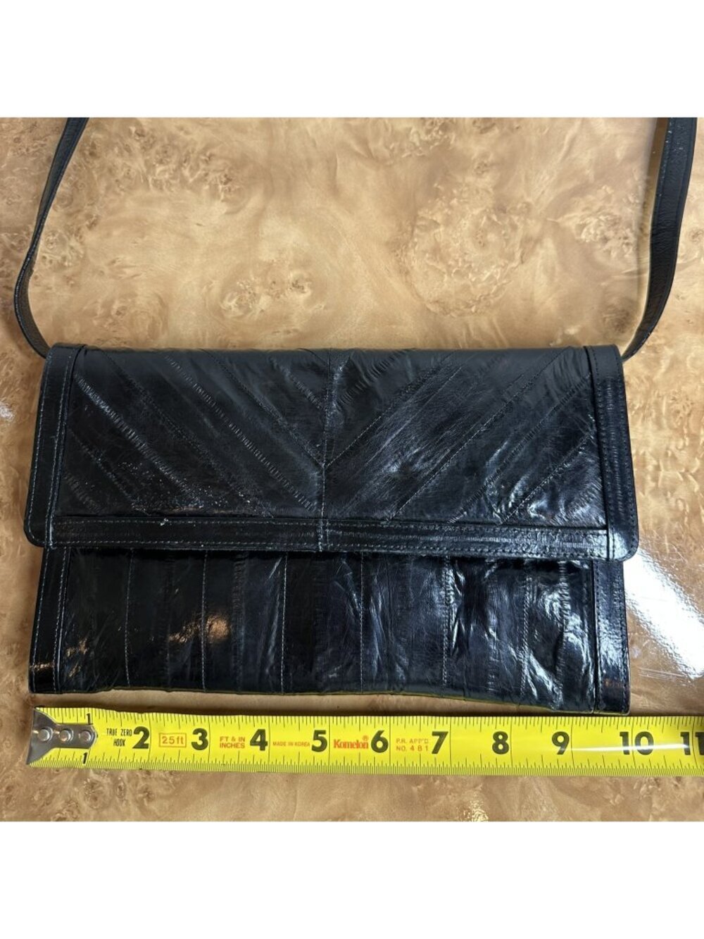 Vintage Black Eelskin Leather Shoulder Bag Clutch Purse Korea - Picture 10 of 10